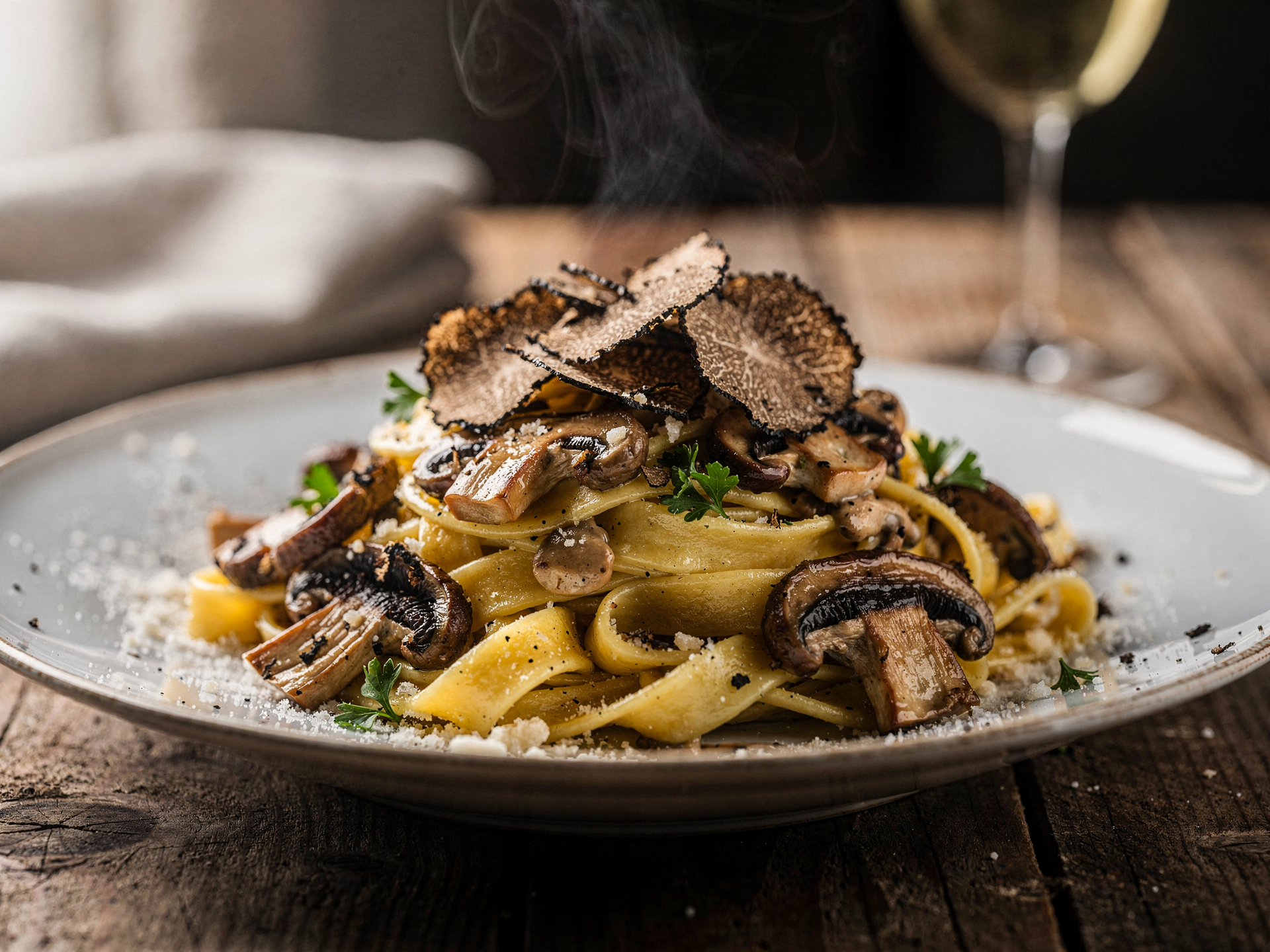 Pappardelle ai Funghi Porcini com trufa negra
